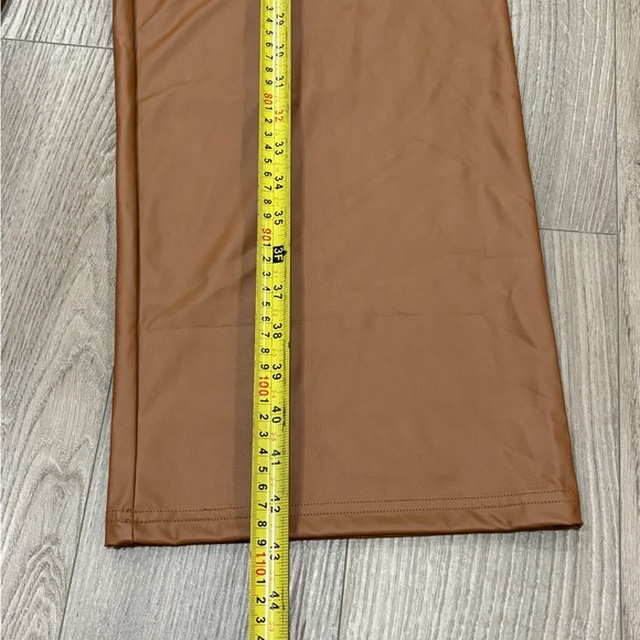 AERIE Offline Real Luxe Faux Leather Wide Leg Pants Brown Women’s Size S Long - Picture 8 of 14